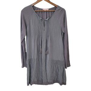 Calypso St. Barth Gray Silk Drop Smocked Waist Gatsby Dress Size M Tassel Ties